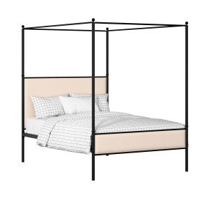 Reims Slim iron/metal upholstered bed in black with silver fabric - Thumbnail
