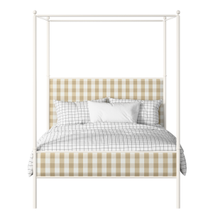 Reims Slim iron/metal upholstered bed in ivory with Romo Kemble Putty fabric - Thumbnail