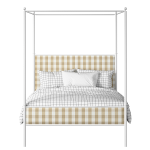 Reims Slim iron/metal upholstered bed in white with Romo Kemble Putty fabric - Thumbnail