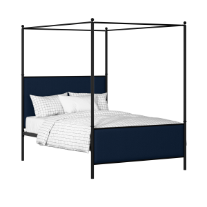 Reims lit rembourré en métal noir avec tissu bleu - Thumbnail