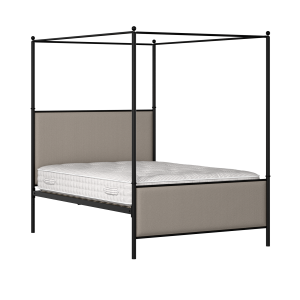 Reims iron/metal upholstered bed in black with storm grey fabric - Thumbnail