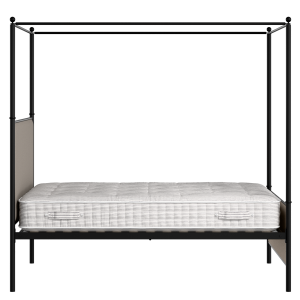 Reims iron/metal upholstered bed in black with storm grey fabric - Thumbnail
