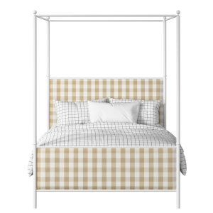 Reims iron/metal upholstered bed in white with Romo Kemble Putty fabric - Thumbnail