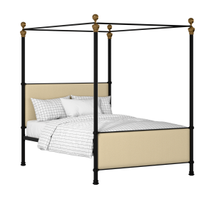 Riviere iron/metal upholstered bed in black with oatmeal fabric - Thumbnail
