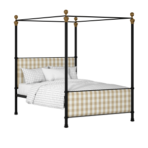 Riviere iron/metal upholstered bed in black with Romo Kemble Putty fabric - Thumbnail