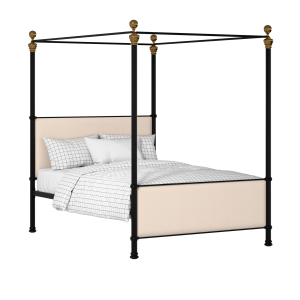 Riviere iron/metal upholstered bed in black with silver fabric - Thumbnail