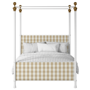 Riviere iron/metal upholstered bed in white with Romo Kemble Putty fabric - Thumbnail