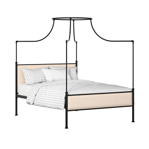 Waterloo Slim iron/metal upholstered bed in black with silver fabric - Thumbnail