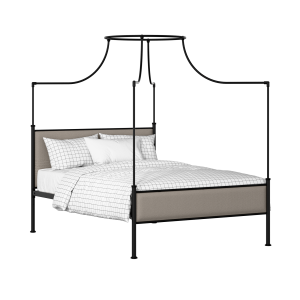 Waterloo Slim iron/metal upholstered bed in black with storm grey fabric - Thumbnail