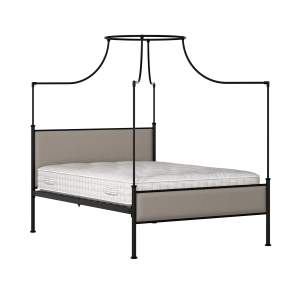 Waterloo Slim iron/metal upholstered bed in black with storm grey fabric - Thumbnail