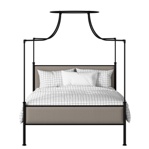 Waterloo Slim iron/metal upholstered bed in black with storm grey fabric - Thumbnail