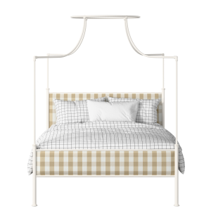 Waterloo Slim iron/metal upholstered bed in ivory with Romo Kemble Putty fabric - Thumbnail