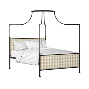 Waterloo iron/metal upholstered bed in black with Romo Kemble Putty fabric - Thumbnail
