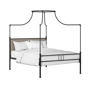 Waterloo Zero iron/metal upholstered bed in black with storm grey fabric - Thumbnail