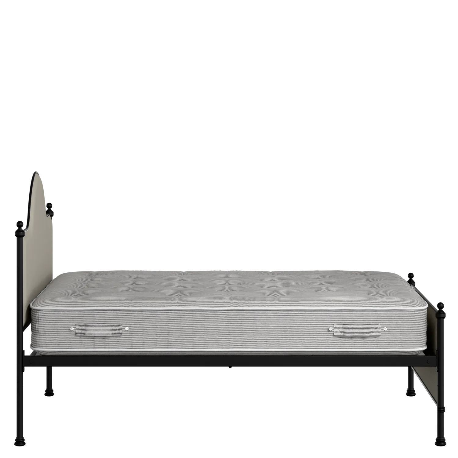 Albert iron/metal upholstered bed in black with Silver fabric