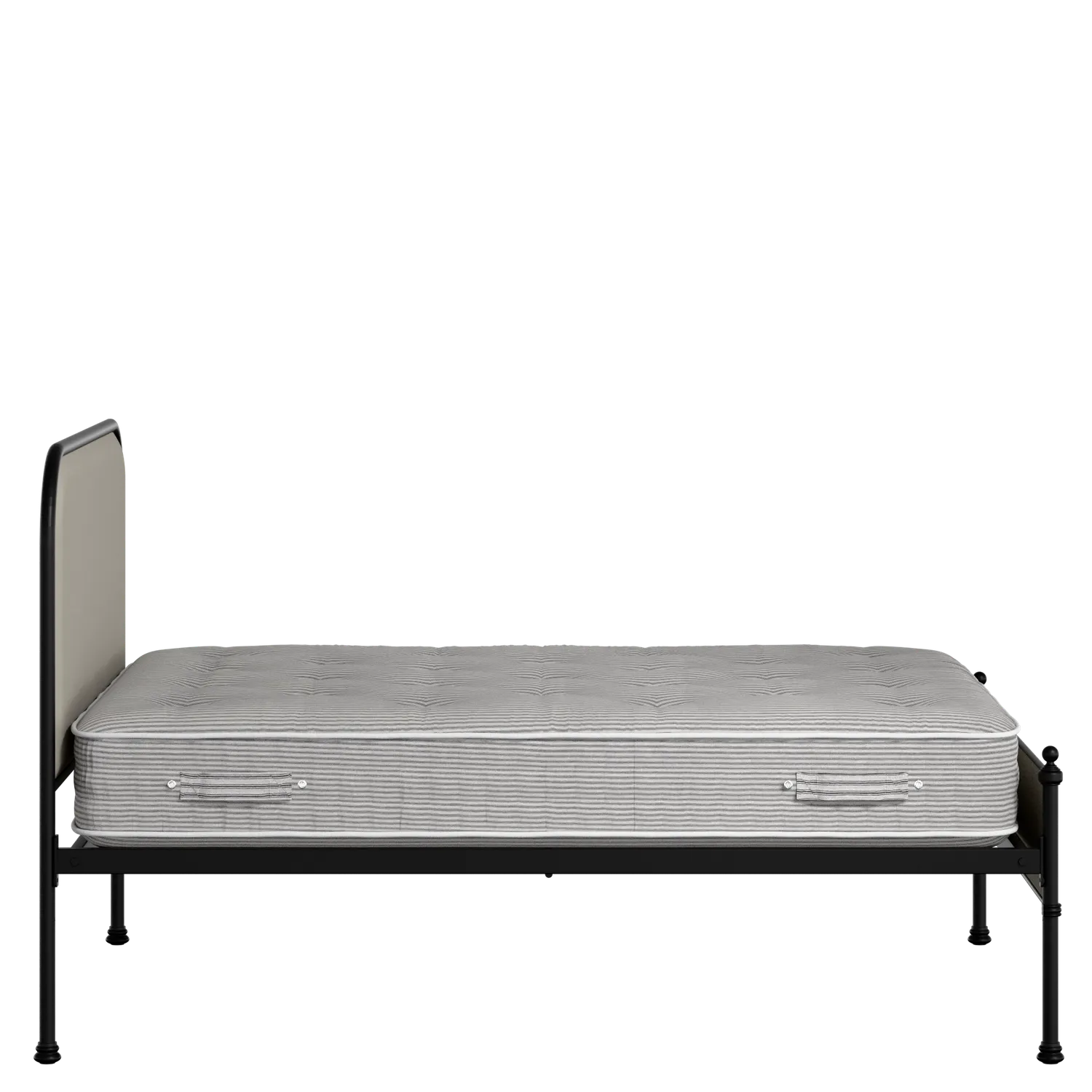 Bray Slim iron/metal upholstered bed in black with Silver fabric