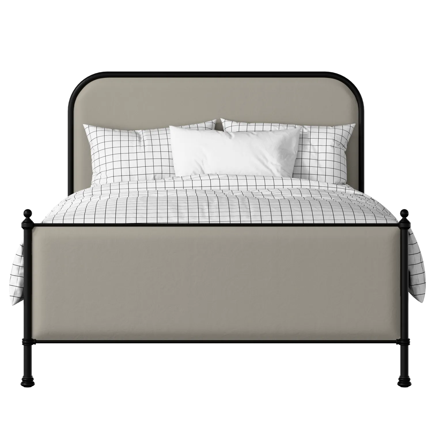 Bray iron/metal upholstered bed in black with Silver fabric