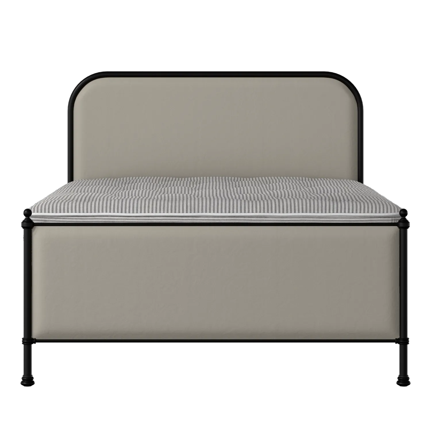 Bray iron/metal upholstered bed in black with Silver fabric