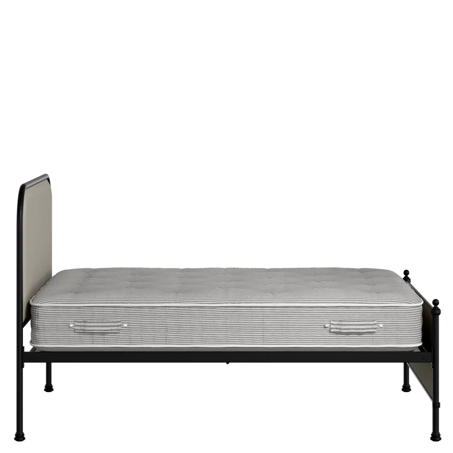 Bray iron/metal upholstered bed in black with Silver fabric