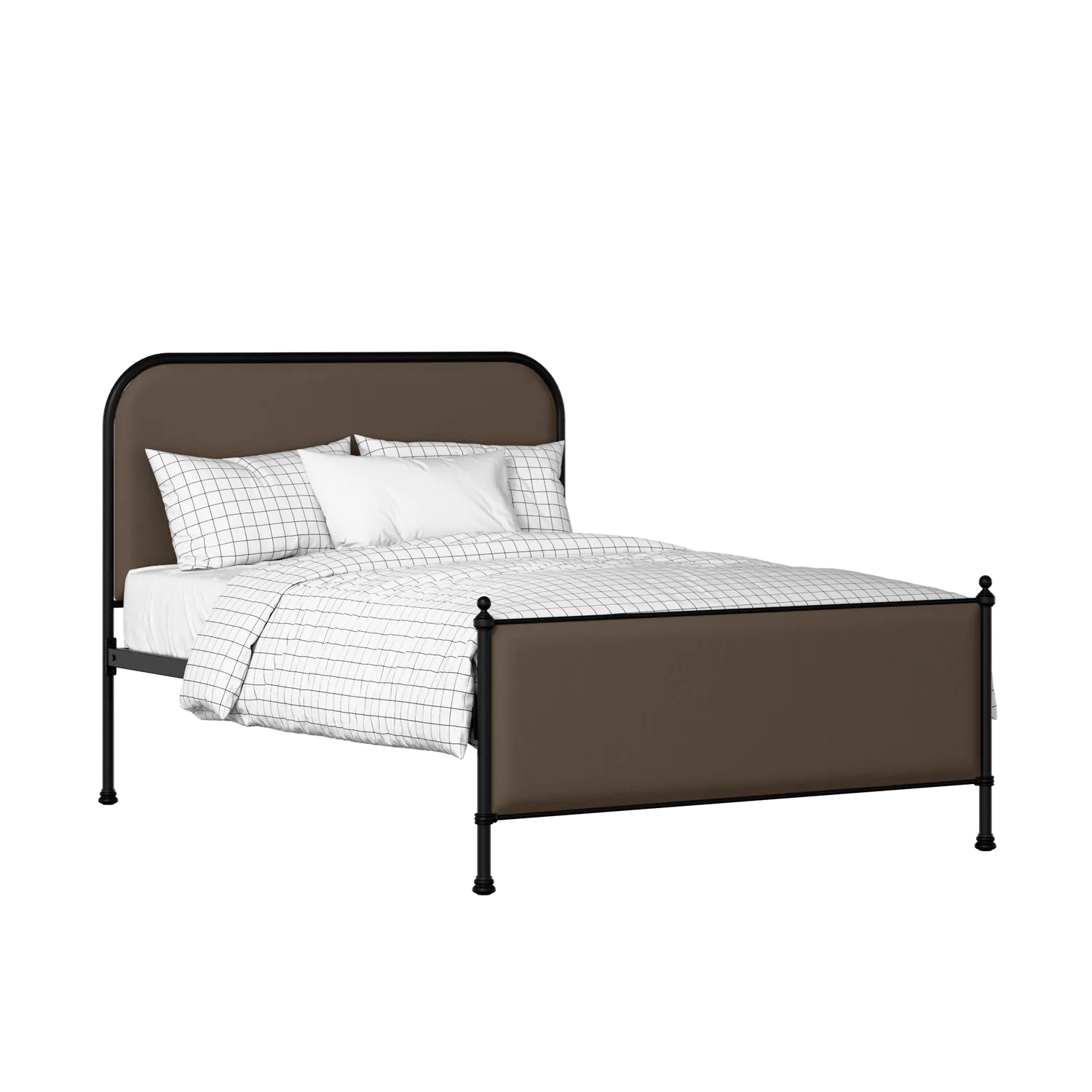 Bray iron/metal upholstered bed in black with storm grey fabric