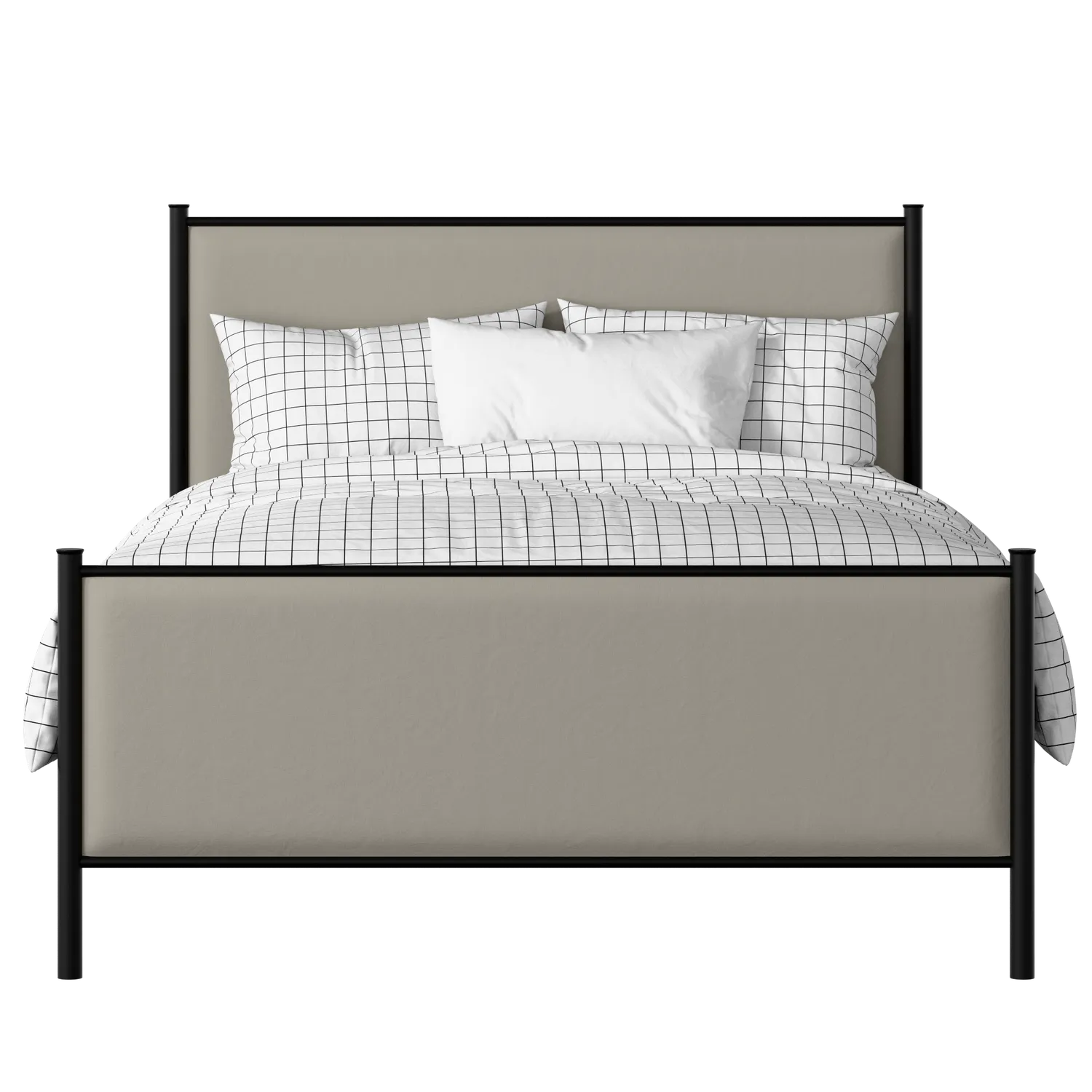 Brest iron/metal upholstered bed in black with Silver fabric