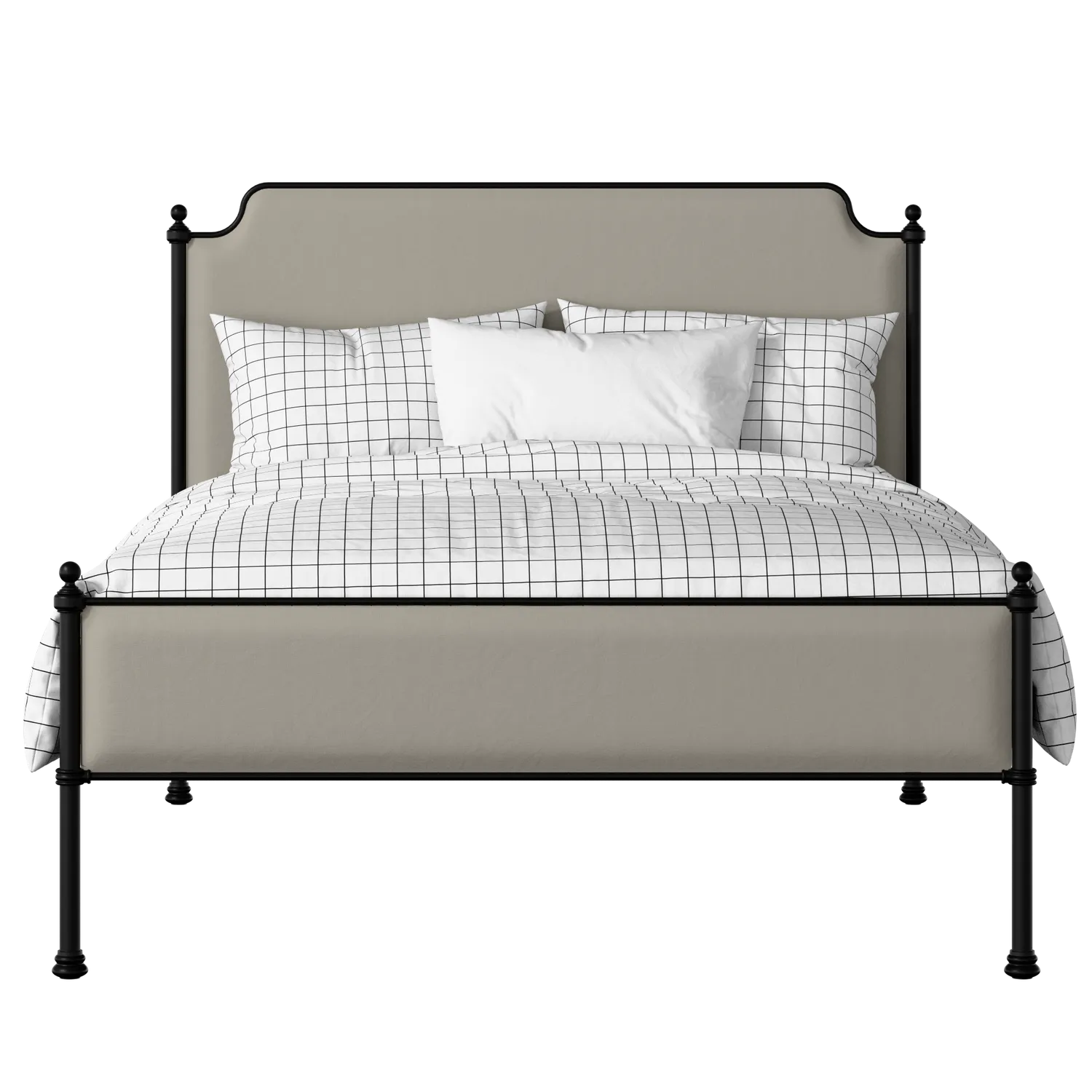 Miranda Slim iron/metal upholstered bed in black with Silver fabric