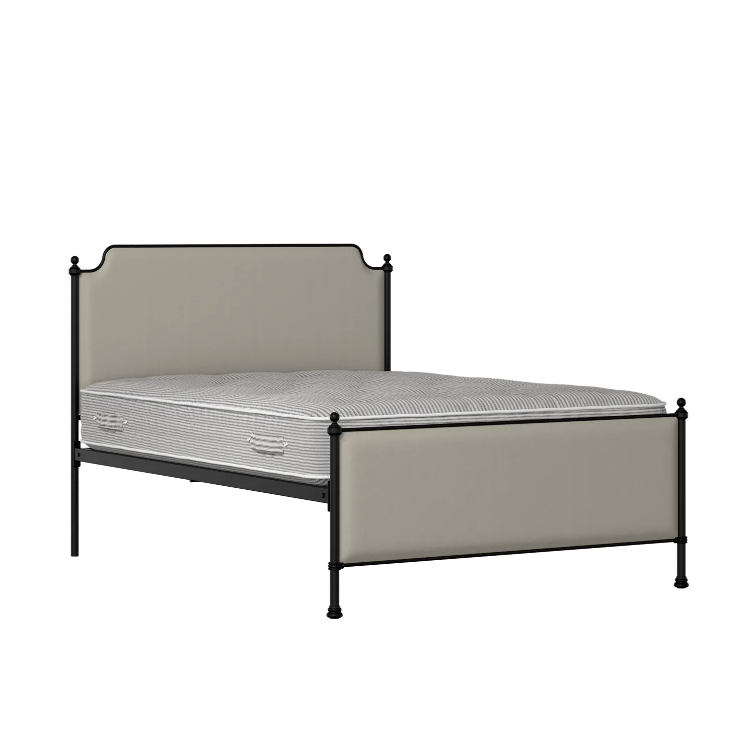 Miranda iron/metal upholstered bed in black with Silver fabric