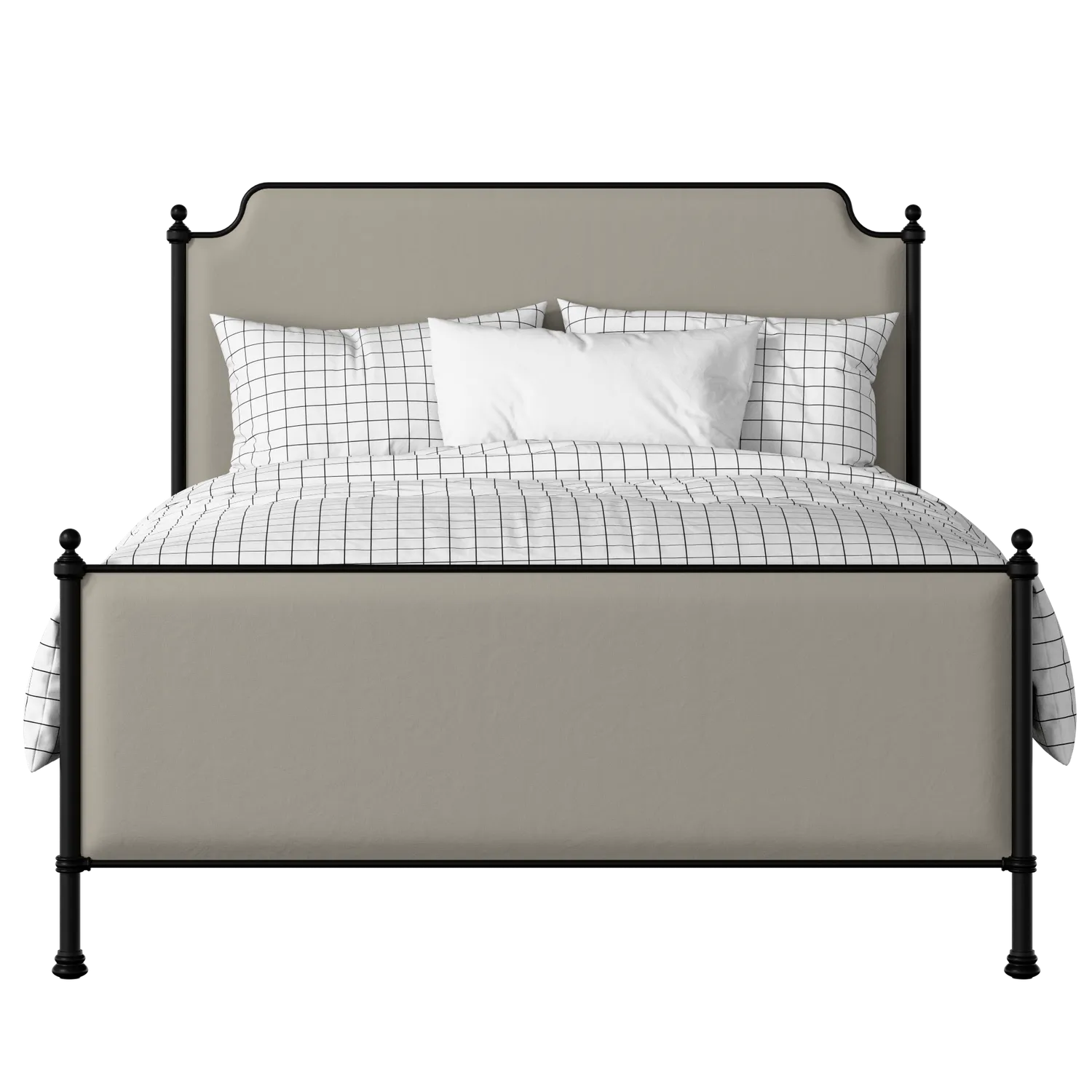 Miranda iron/metal upholstered bed in black with Silver fabric