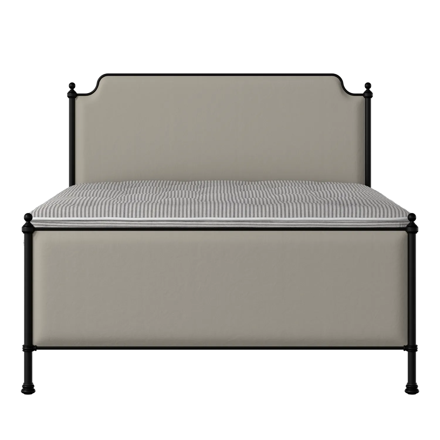 Miranda iron/metal upholstered bed in black with Silver fabric