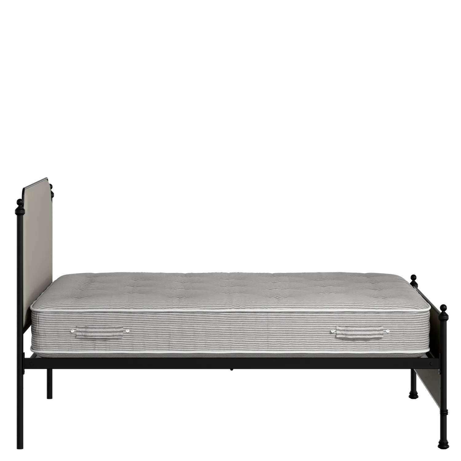 Miranda iron/metal upholstered bed in black with Silver fabric