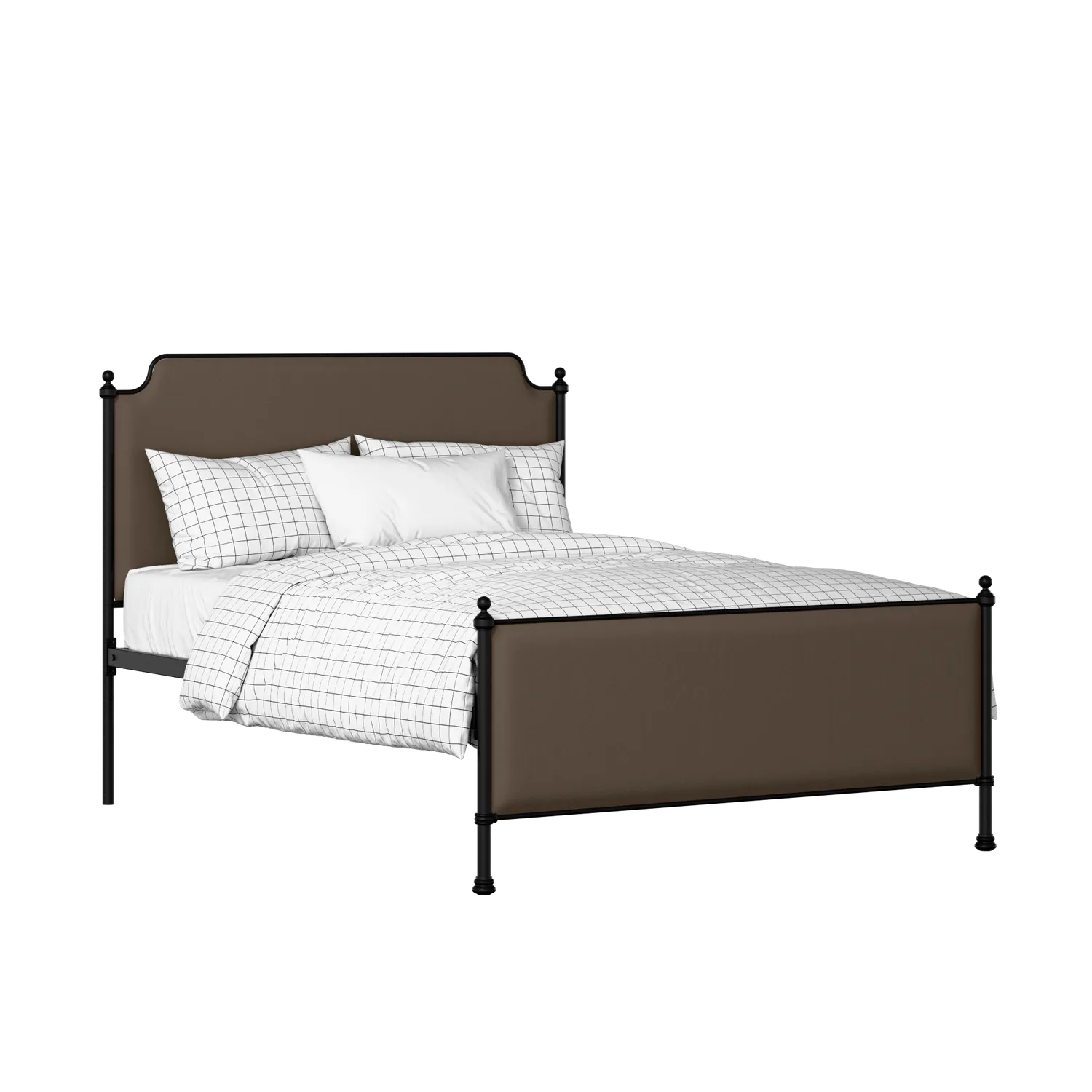 Miranda iron/metal upholstered bed in black with storm grey fabric