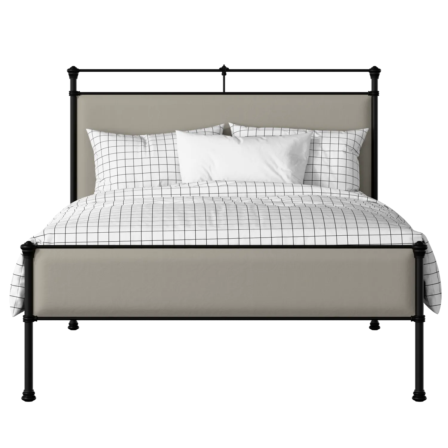 Nancy Slim iron/metal upholstered bed in black with Silver fabric