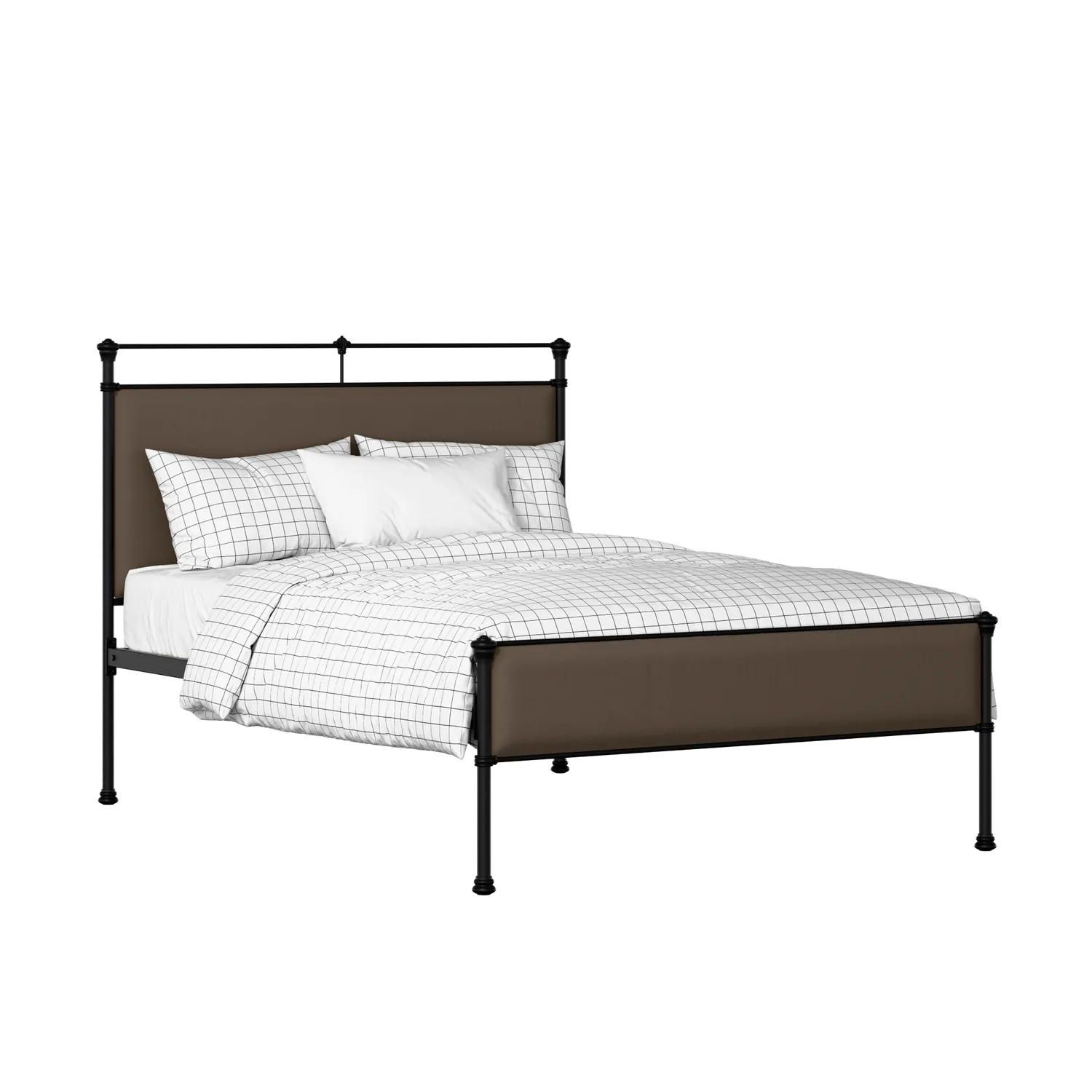 Nancy Slim iron/metal upholstered bed in black with storm grey fabric