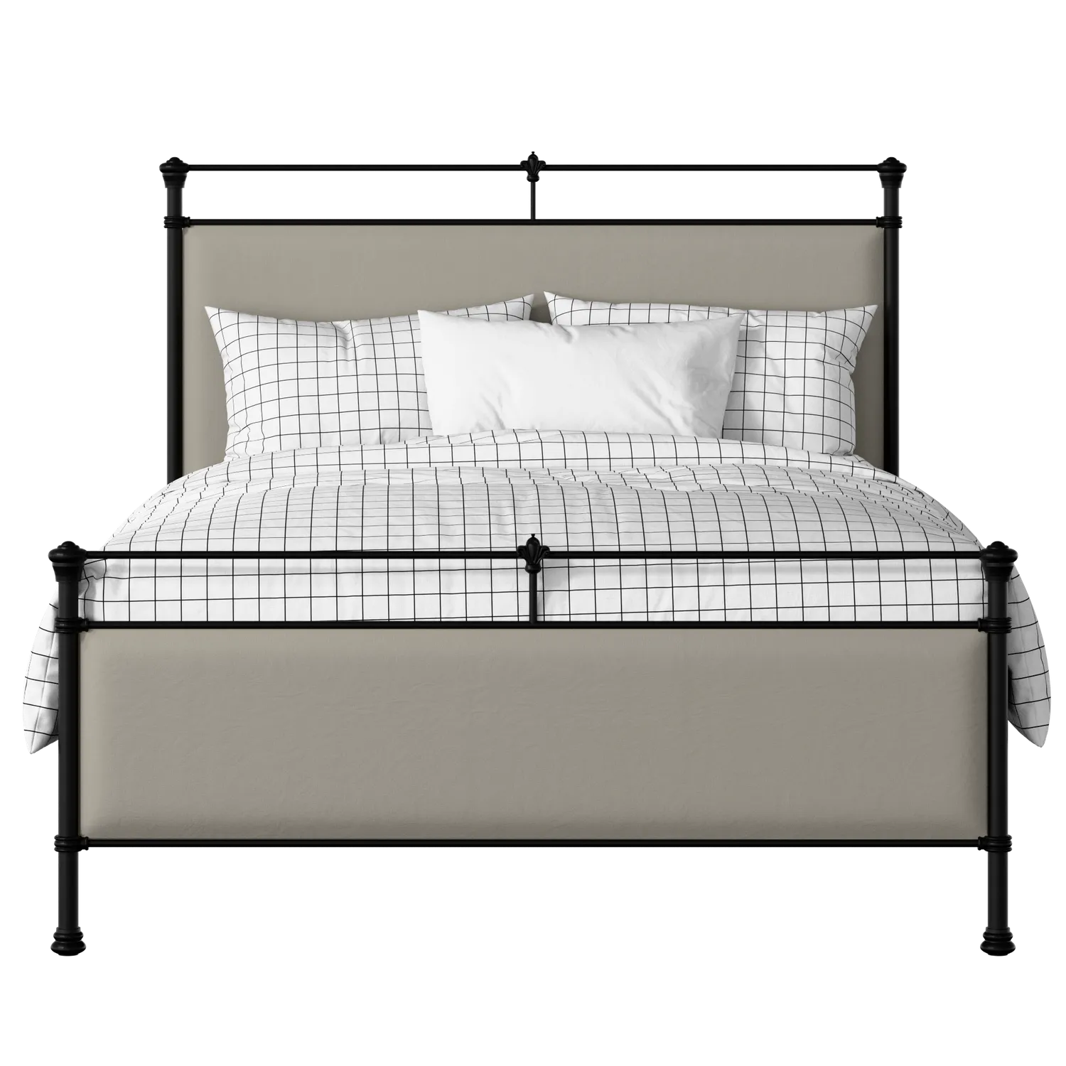 Nancy iron/metal upholstered bed in black with Silver fabric