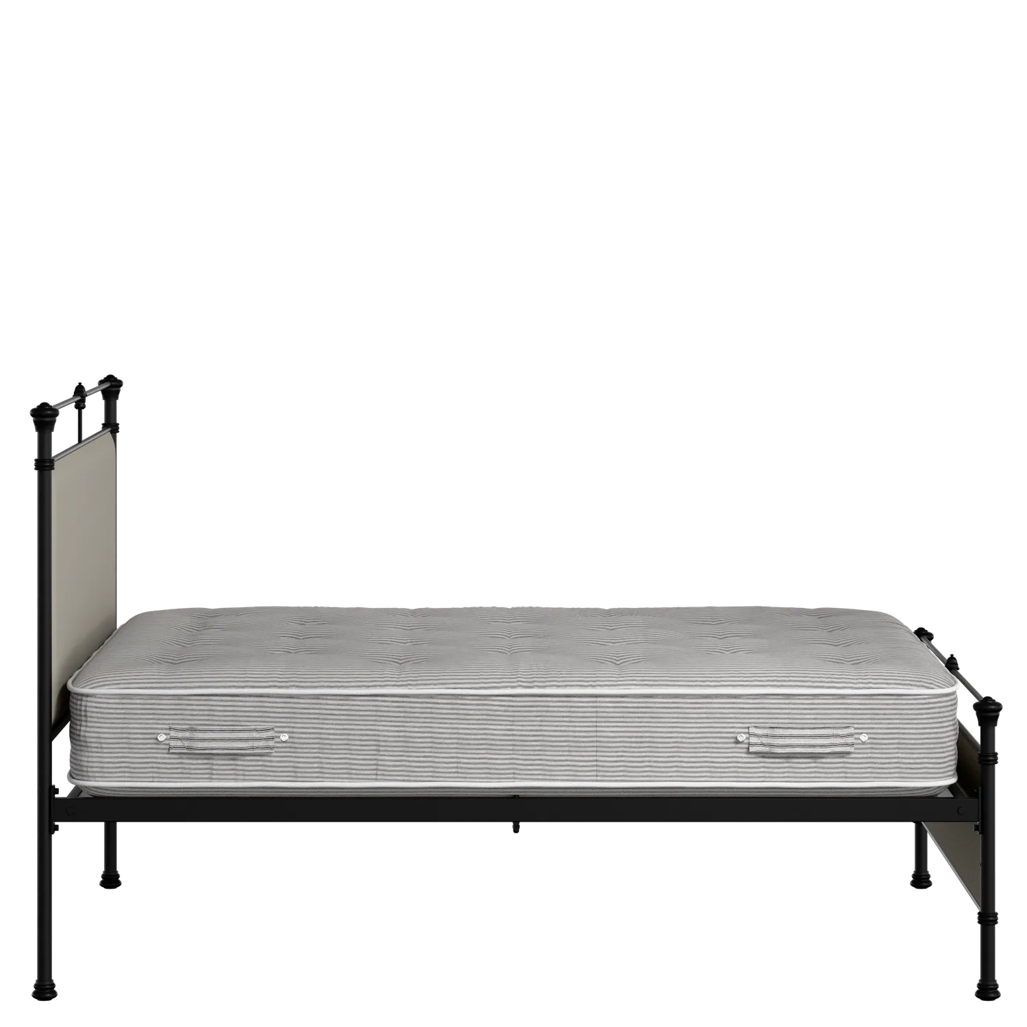 Nancy iron/metal upholstered bed in black with Silver fabric