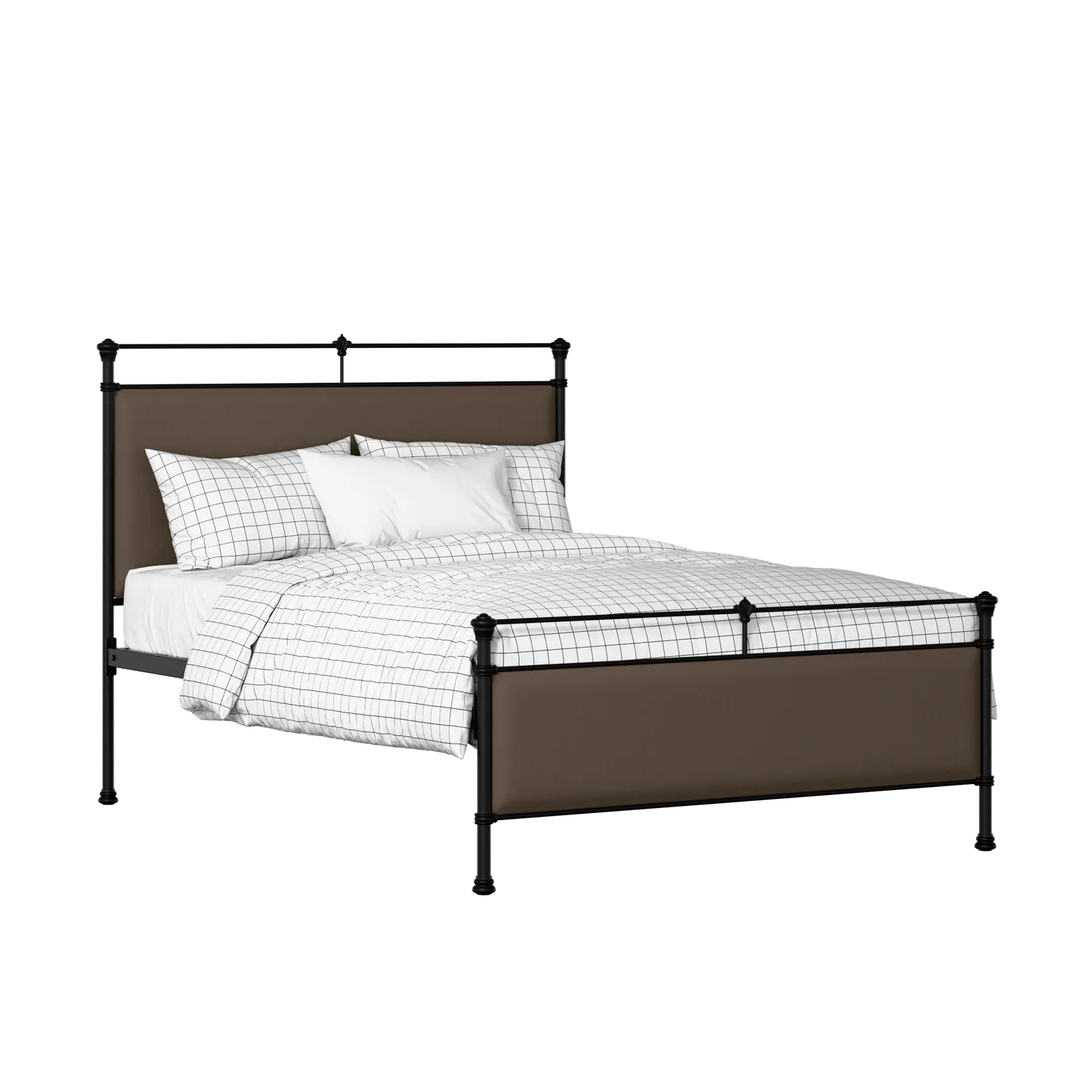 Nancy iron/metal upholstered bed in black with storm grey fabric