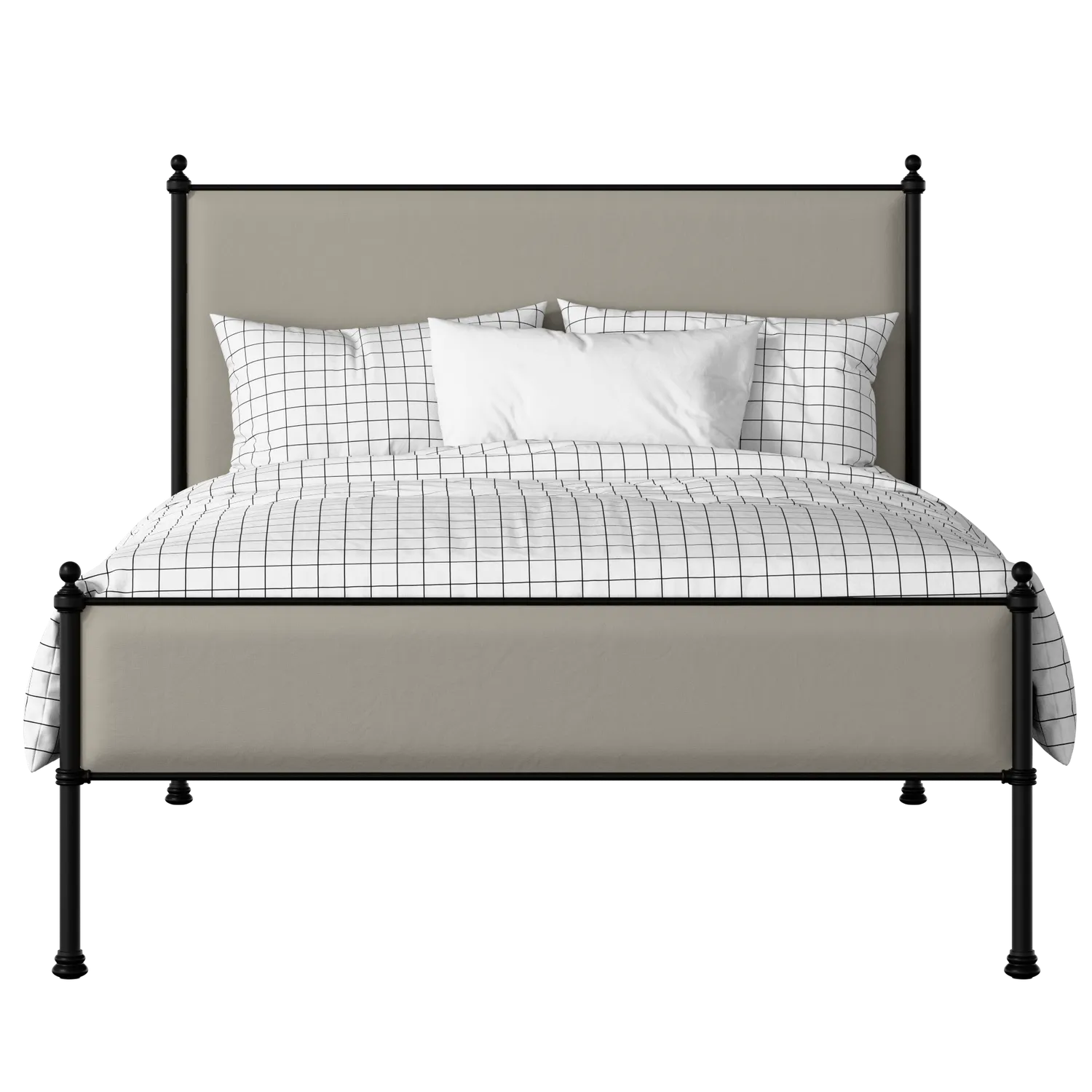 Neville Slim iron/metal upholstered bed in black with Silver fabric