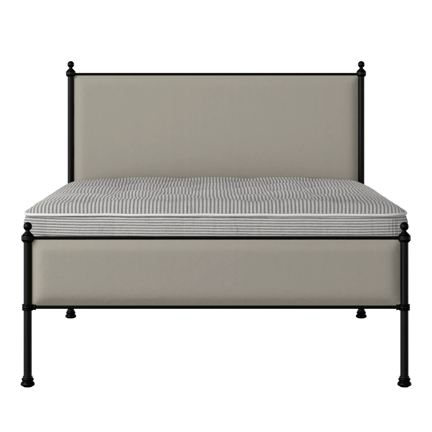 Neville Slim iron/metal upholstered bed in black with Silver fabric