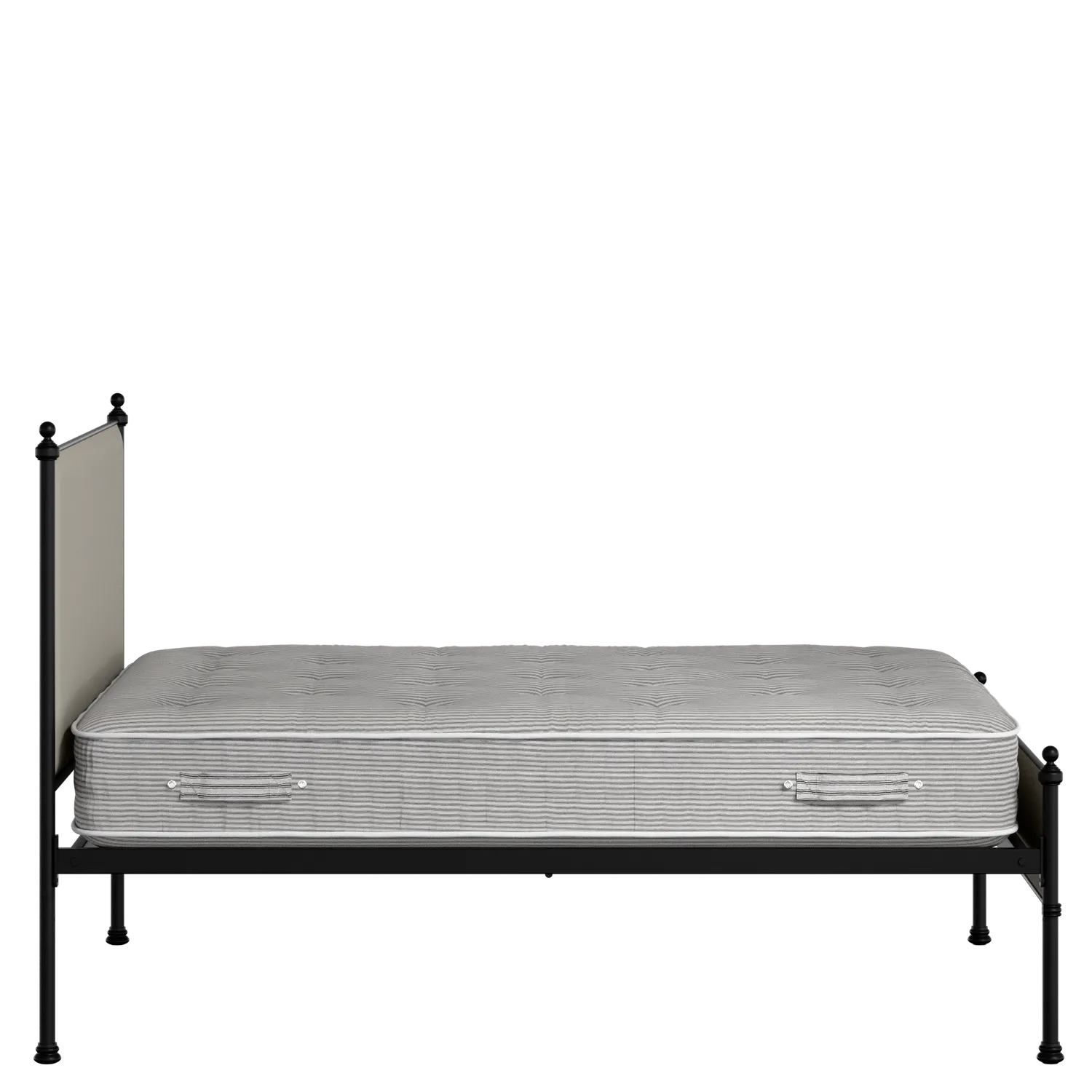 Neville Slim iron/metal upholstered bed in black with Silver fabric