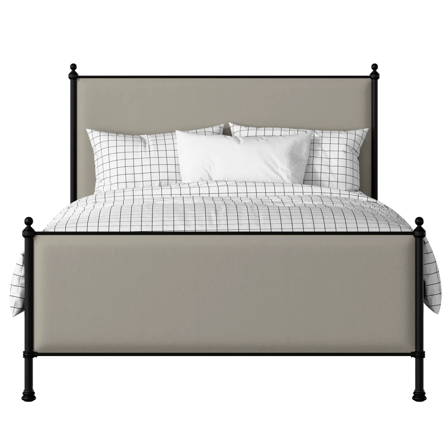 Neville iron/metal upholstered bed in black with Silver fabric