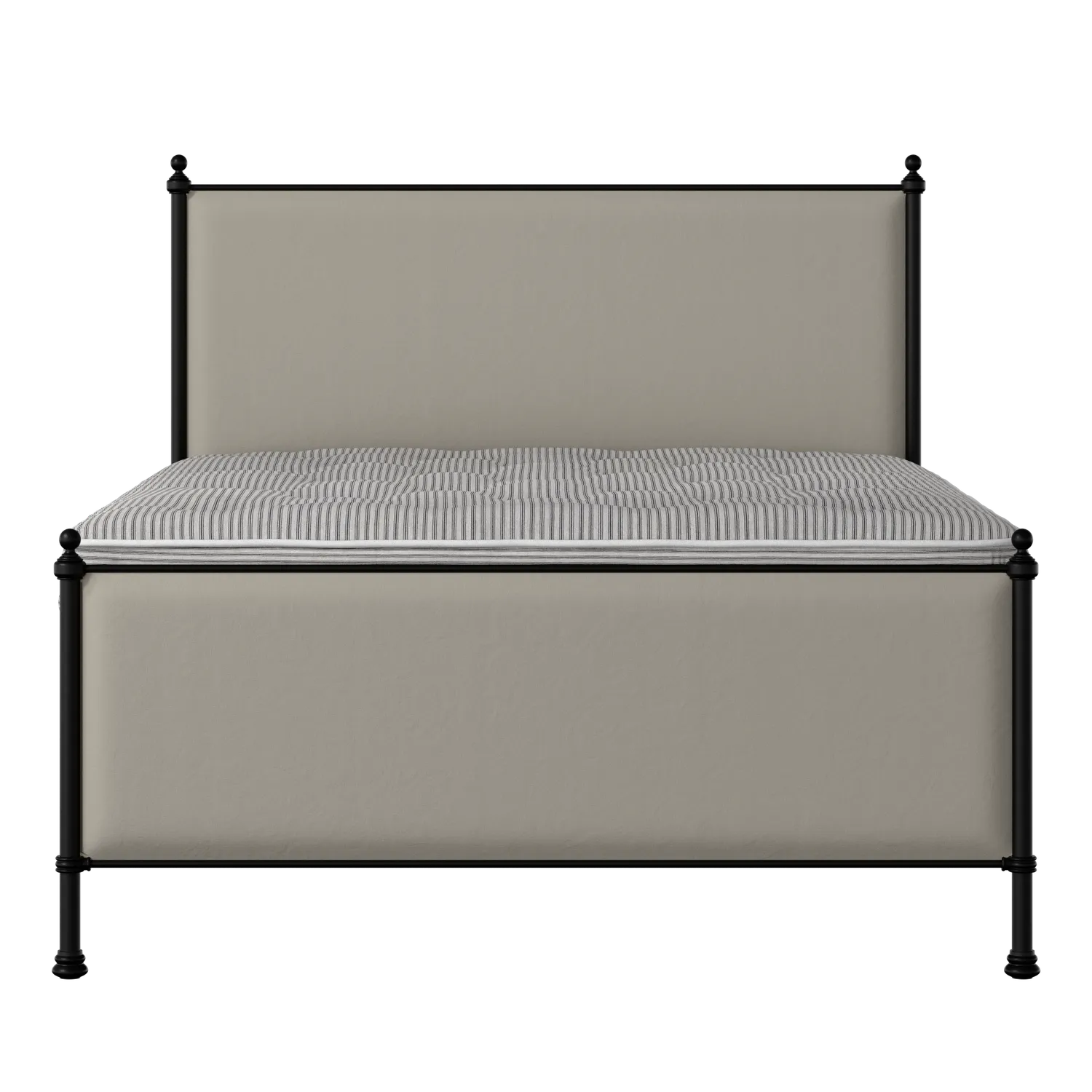 Neville iron/metal upholstered bed in black with Silver fabric