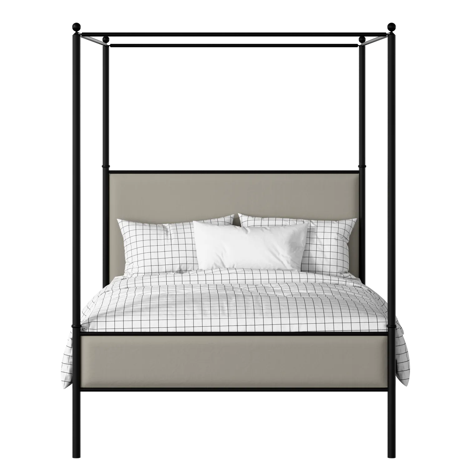 Reims Slim iron/metal upholstered bed in black with Silver fabric