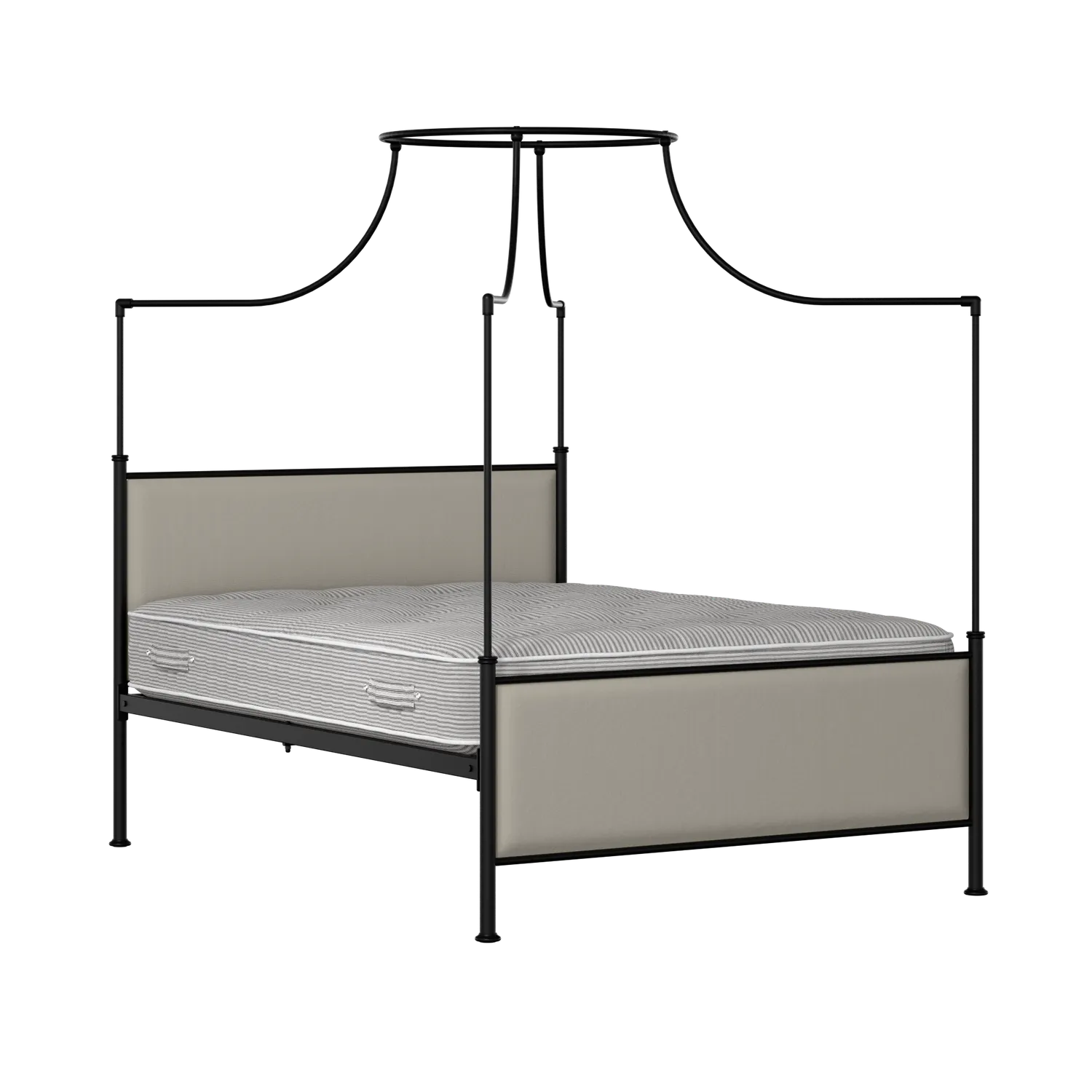 Waterloo iron/metal upholstered bed in black with Silver fabric