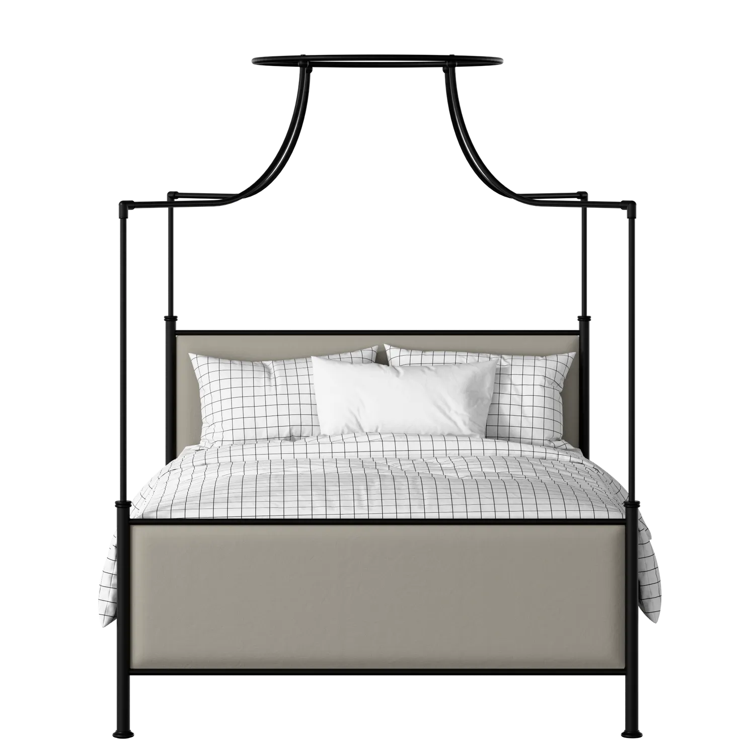 Waterloo iron/metal upholstered bed in black with Silver fabric