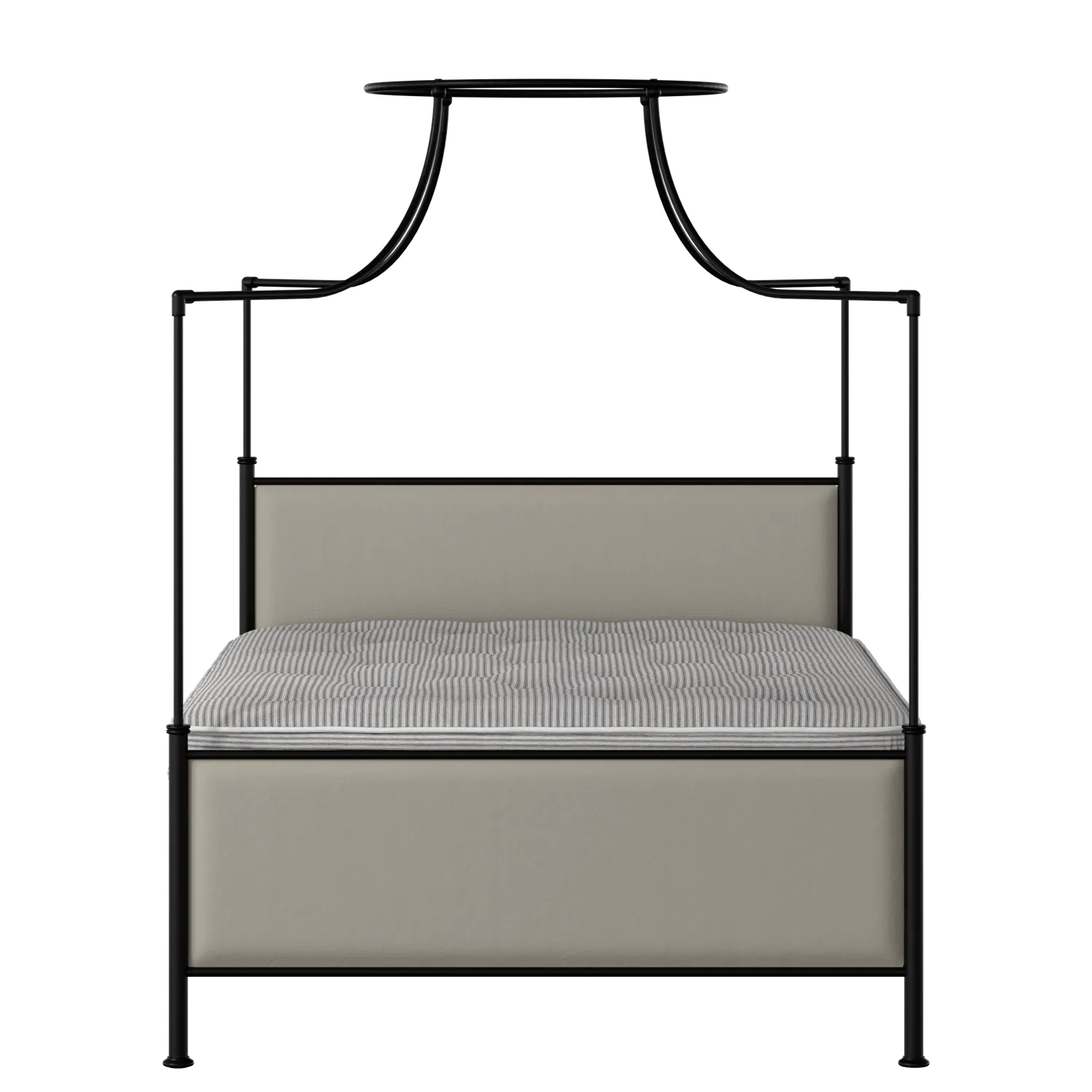 Waterloo iron/metal upholstered bed in black with Silver fabric