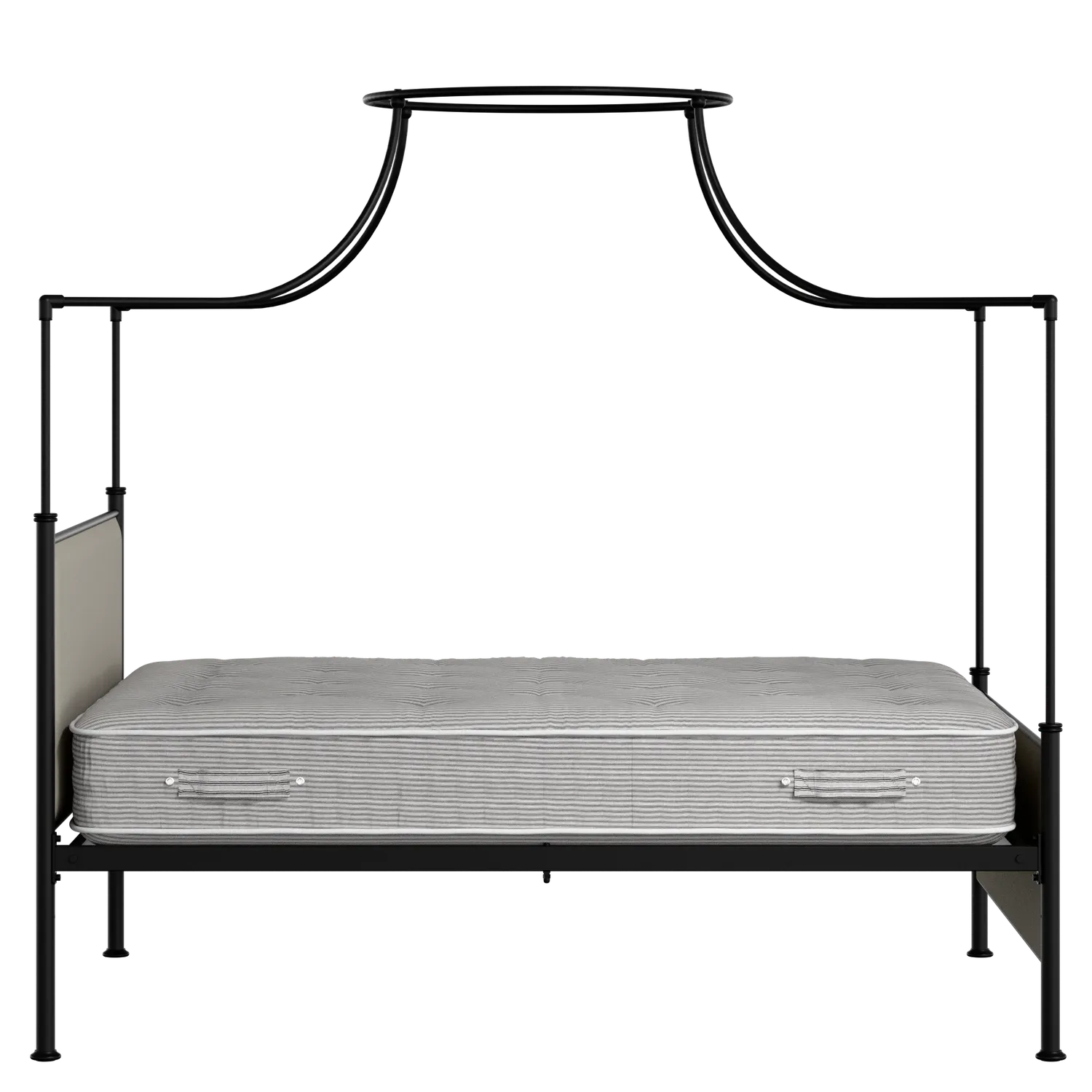 Waterloo iron/metal upholstered bed in black with Silver fabric