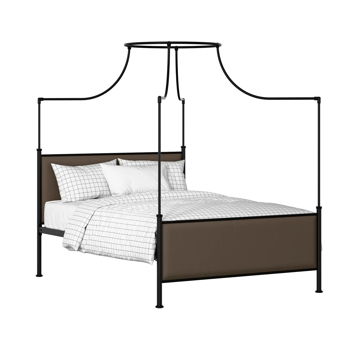 Waterloo iron/metal upholstered bed in black with storm grey fabric