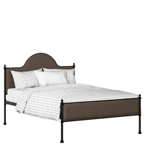 Albert Slim iron/metal upholstered bed in black with storm grey fabric - Thumbnail