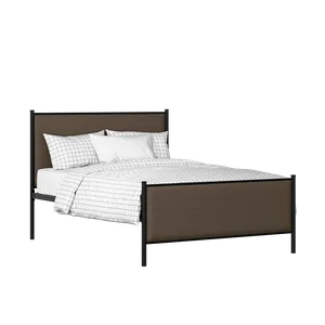 Brest iron/metal upholstered bed in black with storm grey fabric - Thumbnail