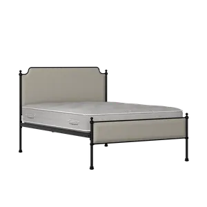 Miranda Slim iron/metal upholstered bed in black with Silver fabric - Thumbnail